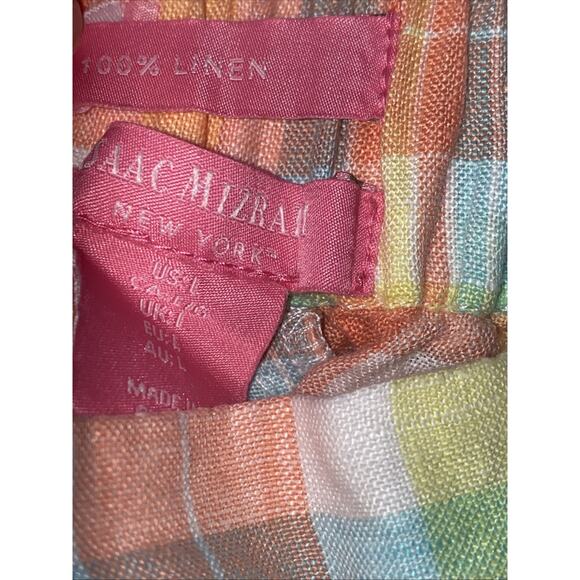 Issac Mizrahi Plaid 100% Linen Shorts Large Womens Pull On Elastic Waist Pockets - Picture 5 of 6